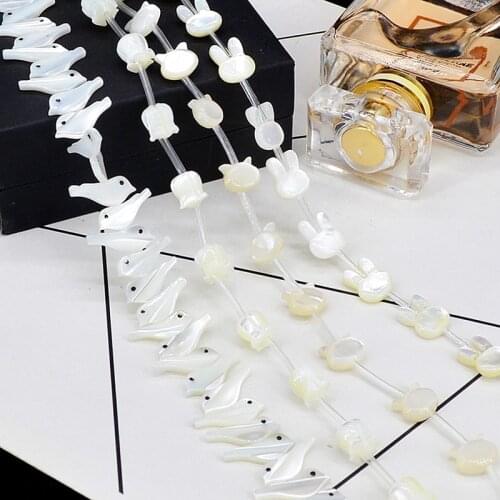 White Natural Mother Of Pearl Shell Beads Handmade Bird Cat Rabbit Animal Cute Flower Shell Beads For Making DIY Jewelry Finding