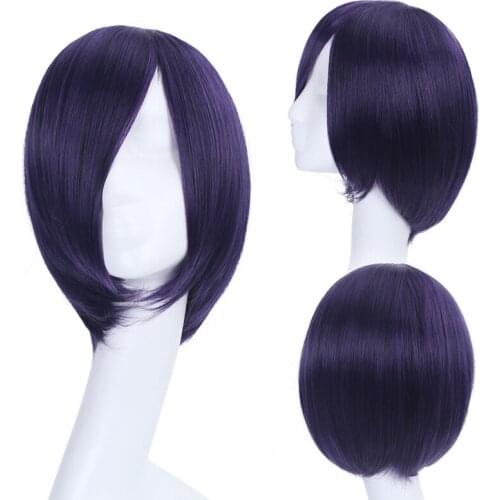 Anime Tokyo Ghoul Kirishima Touka Cosplay Wig Purple Black Mix Short Straight Heat Resistant Synthetic Hair Wig + Wig Cap