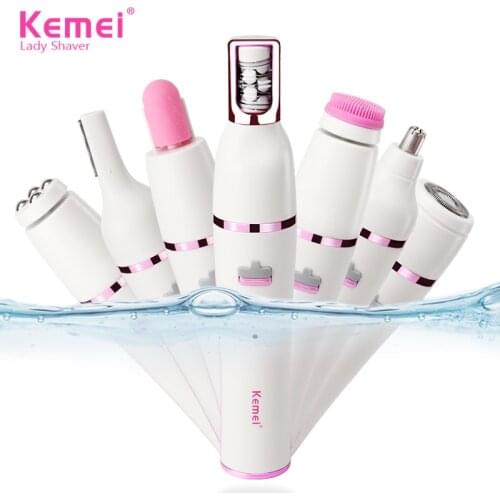 Kemei 7 in 1 Electric Hair Removal Painless Epilator USB Rechargeable Cordless Lady Shaver Body Hair Timmer Remover For Women