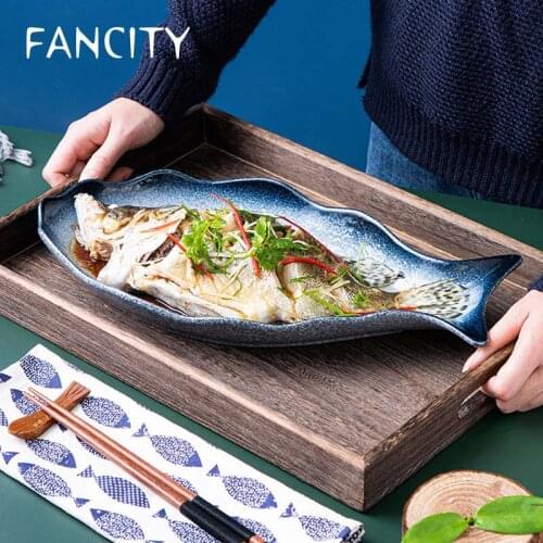 FANCITY Fish plate ceramic steamed fish plate creative fish plate household chopped pepper fish head special plate new large fis