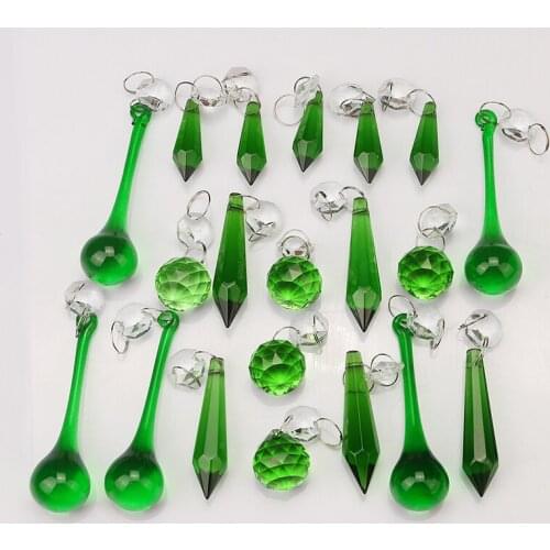 H&D 20pcs Green Crystal Teardrop Crystal Ball Chandelier Prisms Pendants Suncatcher Hanging Beads for Wedding Home Office Decor
