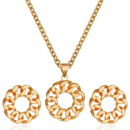 Gold Plated Jewelry Sets for Women Daily Office Lady Gifts Party Pendant Necklace Stud Earring Set
