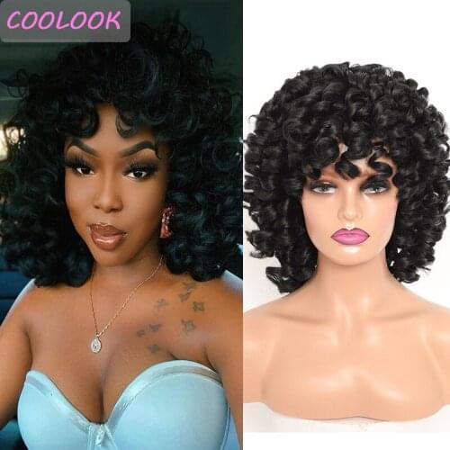 Short Kinky Curly Wigs for Black Women Orange Red Pink Afro Curls Wig Synthetic Ombre Brown Curly Wigs Heat Resistant False Hair