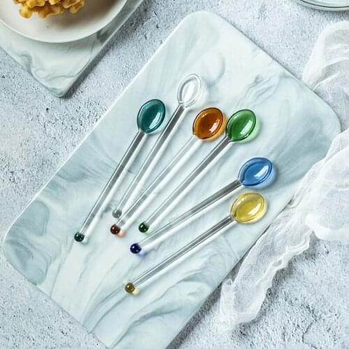 Small Glass Spoon Heat-resistant Coffee Dessert Spoon Multicolor Teaspoon Honey Long Handle Spoon for Christmas Gift Kitchen Bar