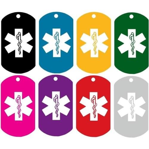 Medical dog tag cheap red color dog tag with medical LOGO high quality custom metal laser medical dog tag
