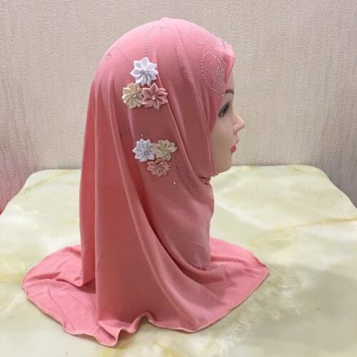 Muslim Small Girl Amira Hijab Flowers Instant Scarf Kids Neck Cover Prayer Hat Ready to Wear Headwrap Cap Islamic Girls Pull on
