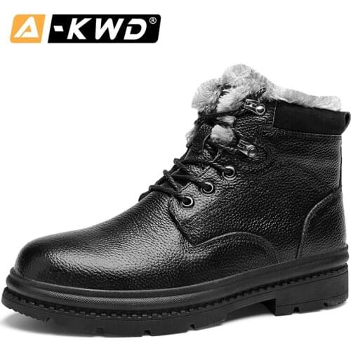 Men Snow Boots 2020 Winter Ankle Boots Winter Warm Fur Leather Shoes Casual Riding Equestr Botas Hombre Male Shoes Plus Size 48