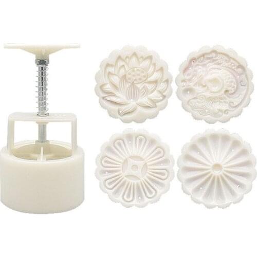 150g Mooncake Mold with 4pcs Flowers Stamps Hand Press Moon Cake Pastry Mould