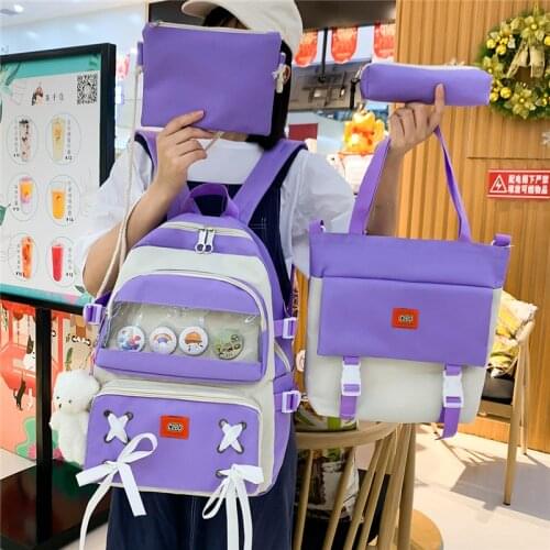 5 Pcs Sets Childrens School Backpack Kawaii Womens Backpack Bookbag School Bags For teens Girls mochilas 2021 50