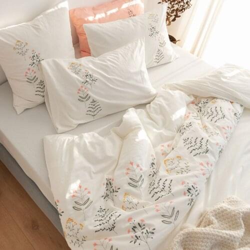 Cotton Washed Cotton Embroidery Four-piece Set of Simple Plain Pure Cotton Double Duvet Cover Sheet Bed Sheet Spring and Summer