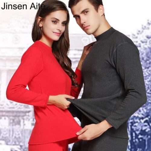 Jinsen Aite New Winter Soft Cotton Women & Men Couple Long Johns Thick Fleece Warm Thermal Underwear Home Clothes Plus Size JS11