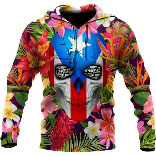 Puerto Rico Floral Skulls 3D All Over Printed Jacket Men/Women Harajuku Hoodie Casual Streetwear Sweatshirt Pullover Sudaderas