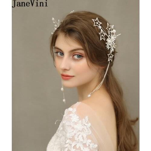 JaneVini Handmade 2PCS/Set Silver Rhinestone Hair Pins Wedding Jewelry Hair Accessories Long Tassels Bridal Headpiece Ornaments
