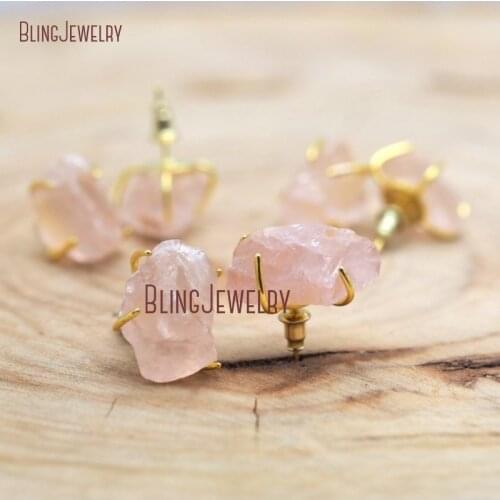 Roae Quartzs Stud Earrings Pink Crystal Gold Quartz Stud Raw Stones STUDS ER32992