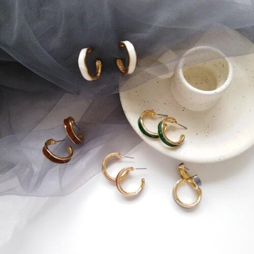 C Shape Brown Round Earrings Fashion Multicolor Vintage Hoop Earrings Womens Jewellery