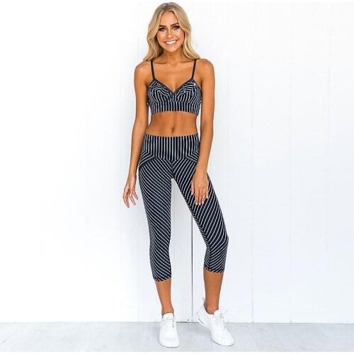 Striped Tracksuit Women 2 Pieces Sport Suit Running Gym Fitness Sport Suit Female Workout Clothing Sportswear Yoga Set