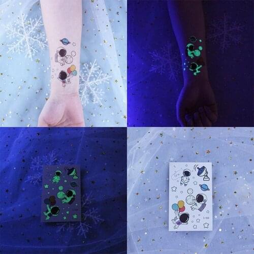 10 Pieces Luminous Cartoon Children Tattoo Stickers Space Exploration Interstellar Travel Cute Cartoon Dress Up Stickers