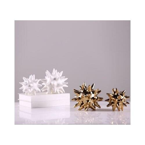CREATIVE WHITE GOLD THORN BALL SEA URCHIN ORNAMENTS CERAMICS EUROPEAN CHILDRENS ROOM DECORATION SIMPLE MODERN CRAFTS