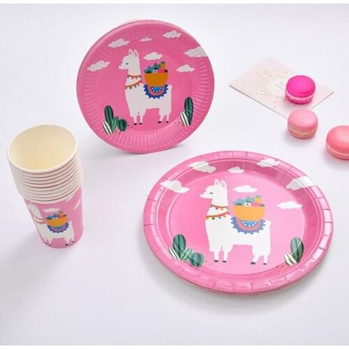 Party Party Disposable Tableware Creative Alpaca Paper Cup Paper Plate Birthday Party Round Paper Plate YK56