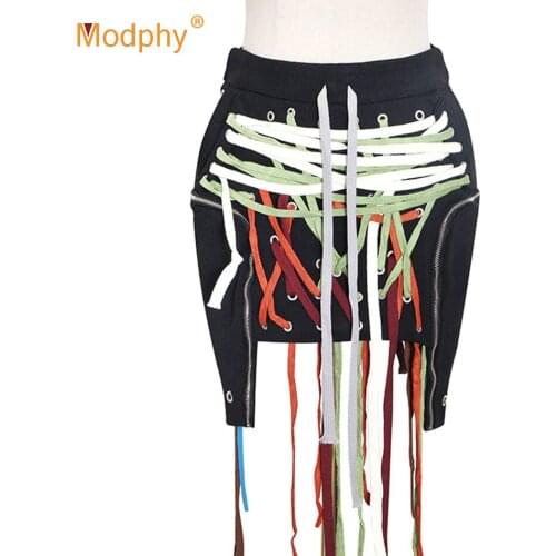 Lace Up Bowknot Elastic High Waist Streetwear Skirts For Women Hollow Out Irregular Hem Skirt Female New 2020