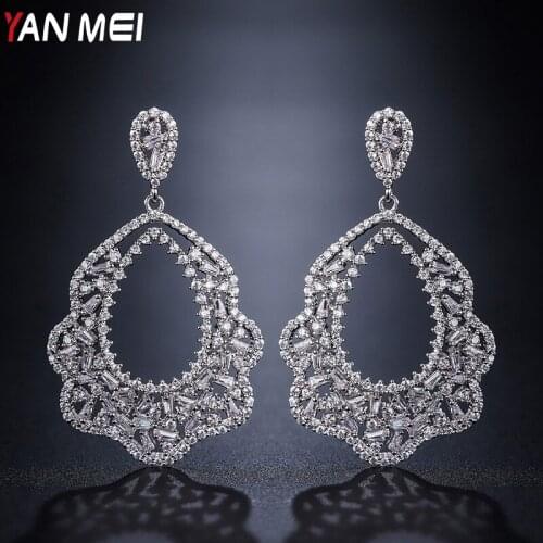 YANMEI Crystal Geometric Stud Earrings For Women Luxury Rhinestone Elegant Earring Bride Gifts Brincos Jewelry YME9045