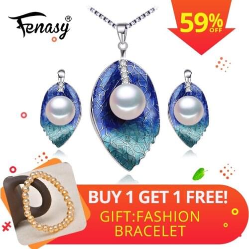 FENASY 925 Sterling Silver earrings CZ leaves natural Pearl leaf necklace for women love Cloisonne earrings Pearl Jewelry sets