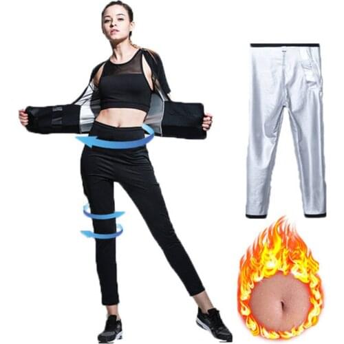 Women Sauna Suit Hot Sweat Neoprene Shapewear Tummy Control Corset Top + Pant Body Shaper for Weight Loss Gym Workout