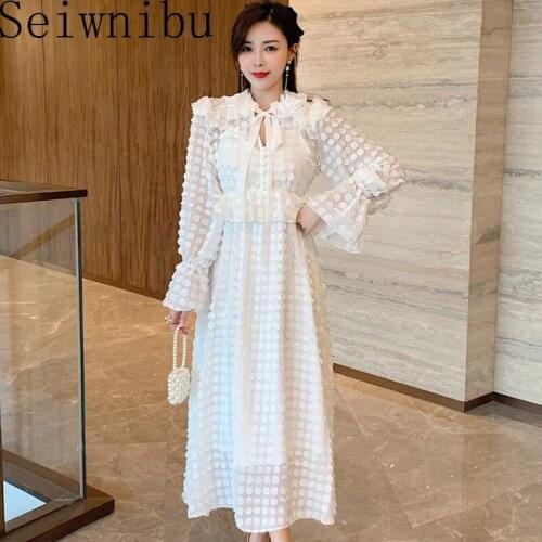 Bohemian Style Dress For Women O Neck Petal Long Sleeve High Waist Patchwork Appliques Designer Dresses Female 2020 Clothing