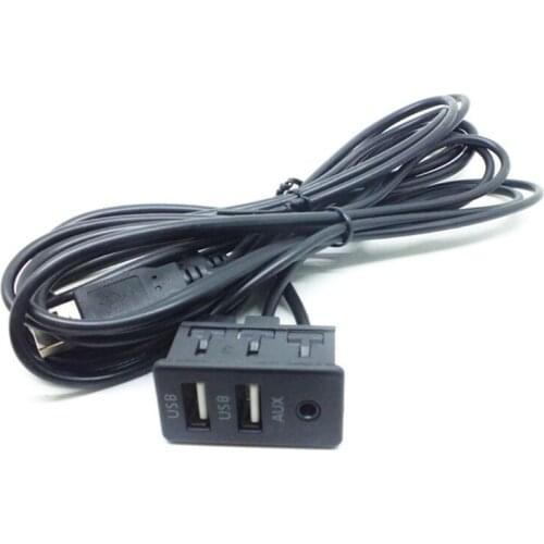 1.5M Black Car Dash Flush Mount AUX USB Port Panel Dual USB Extension Cable Adapter