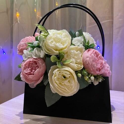 1pc kraft flower box portable with handle waterproof Wedding floral bag Birthday party desktop decoration rose gift bags