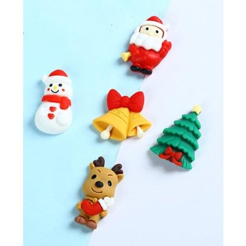 10Pcs Christmas Series Cartoon Santa Claus Elk Snowman Flatback Resin Cabochon Scrapbooking Decoration Crafts DIY Accessories