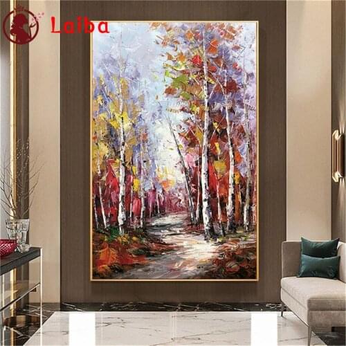 Diamond Embroidery Abstract birch landscape Full Square round Diamond Mosaic Rhinestones Art Painting Cross Stitch Wall Decor
