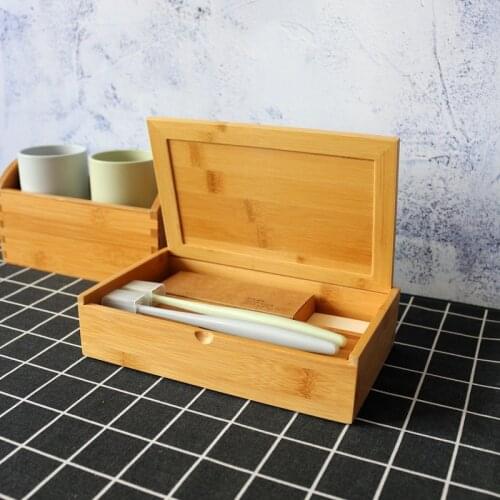Bamboo Storage Box with Cover Hotel Consumable Box Eco Table Organizer Bathroom Tooth Set Box Disposable Supplies Box