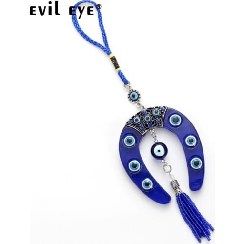 Evil Eye Blue Horseshoe Shape Charm Car Keychain Jewelry Pendant With BULE EVIL EYE BEAD EY4734