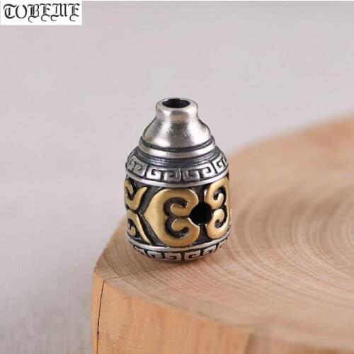 Handmade 925 Silver Lucky Symbol 3-way Bead Tibetan Malas Guru Buddhist Prayer Beads Guru Bead