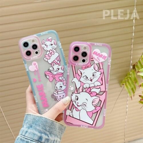 Cute Cartoon Cat Rabbit Phone Case For iPhone 12 11 Pro Max SE 2020 X XR XS Max 7 8 Plus Full Protection Transparent Soft Cover
