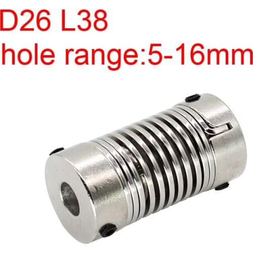 D26 L38 5mm 16mm spring coupling Spring screw coupler Elastic aluminium alloy bellows shaft coupling