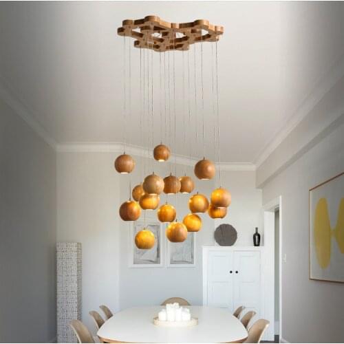 Wooden Hanging Lights Timber Ball Hanging Lamp G4 Pendant Lights Decorative Lighting Fixture Foyer Room Shop