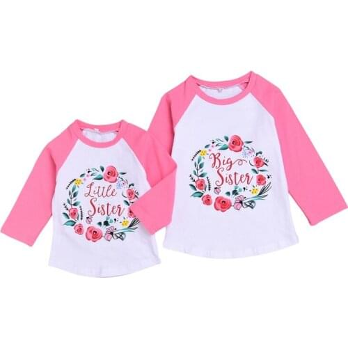 Flower Baby T-Shirts Sister Little Big Sister Matching Suit Toddler Long Sleeve Cotton T-Shirt Tops Outfits Set