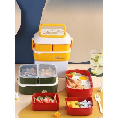 Childrens Lunch Box Portable Belt Student Kitchen Fixture For Kid Double Layer Lattice