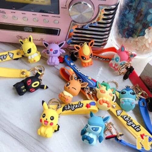 10 Different Style Popular Pokemon Eevee Family Keychains Kawaii Pikachu Action Figure Anime Sitting Posture Model Kids Toy Gift