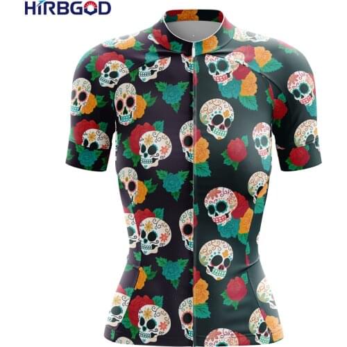 HIRBGOD Skull Bicyclie Jersey Graceful Womens Short Sleeve Cycling Clothing Beautiful Flower Butterfly Ciclismo Shirt,TYZ824-01