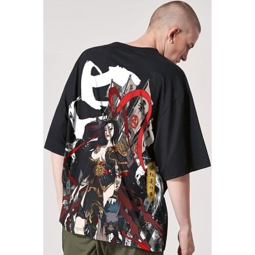 Summer T-Shirt Male Funny Harajuku Tshirt Streetwear Men Fashion Japan Hip Hop Loose Half Sleeve Samurai T Shirts Males ZZ460