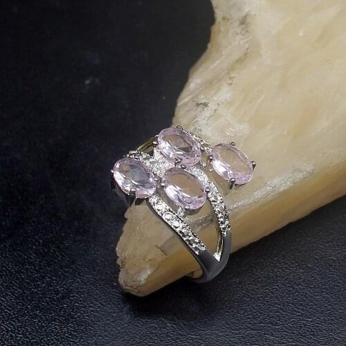 Gemstonefactory Jewelry Big Promotion Single Unique 925 Silver Pink Topaz Kunzite Shiny Women Men Gifts Band Rings 9# 20212832