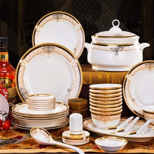 56 Heads Jingdezhen Ceramic Dinner Dish Rice Bowl Soup Bowl Salad Noodles Bowl dishes and plates Bowl Dinnerware Sets Tableware