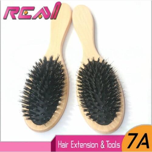 Free Shipping (5pcs/lot) Professional Natural Varnish Color Wooden Handle Boar Bristle Hair Brushes For Feather Hair Extensions