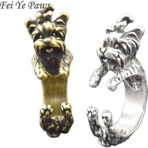 Punk Retro Yorkshire Terrier Dog Wrap Ring Men West Highland Yorky & Westie Animal Rings For Women Retro Midi Finger Ring Girls