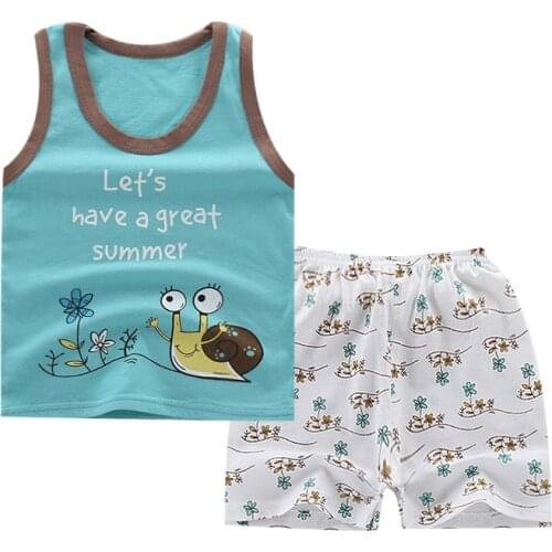 Summer Cute Cartoon 2PCS Kids Baby Boys Girls Cartoon Vest Top Shorts Pants Set Clothes Children Pajamas Girls Clothing Sets