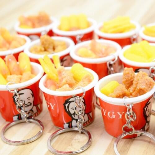 Creative simulation food bucket Keychain fun French fries chicken wing backpack small pendant toys