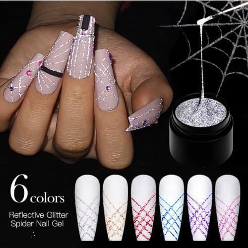 MEET ACROSS Reflective Glitter Spider Nail Gel Nail Polish Nail Art Sparkling Effect Wire Line Drawing Painting Nail Gel Varnish